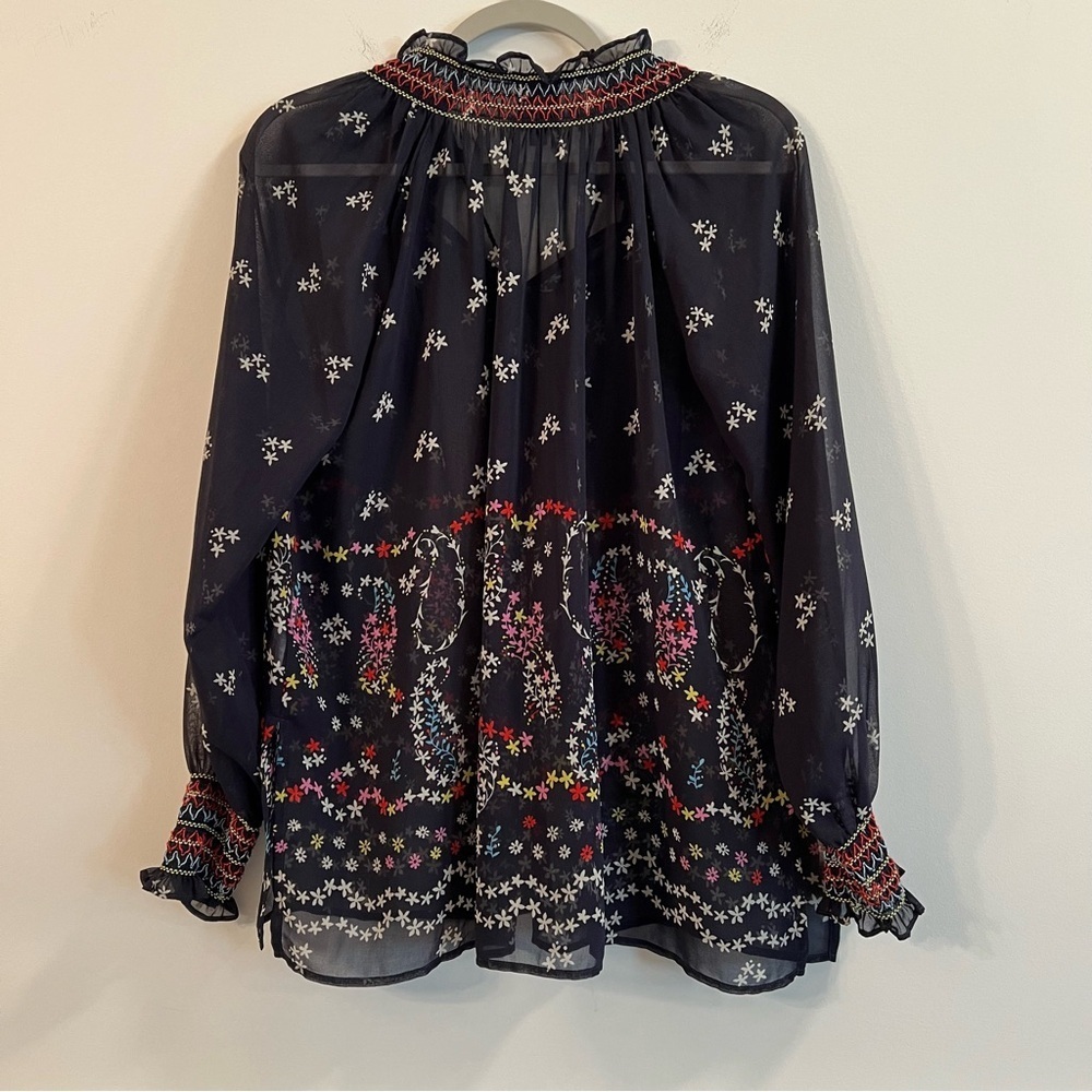 Women’s CAbi blue floral sheer long sleeve tunic blouse size XS - Picture 6 of 6
